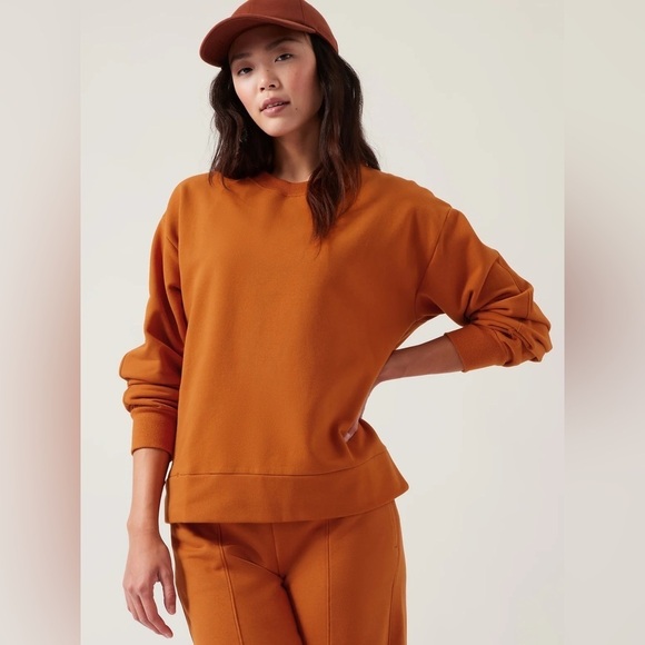 Athleta Retroplush Crewneck Sweatshirt, Orange, Size S - Picture 1 of 9